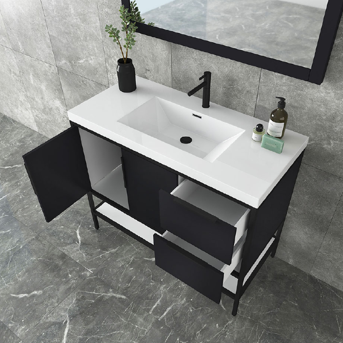 Marinus Freestanding Bathroom Vanity With Reinforced Acrylic Sink, Doors & Open Storage Shelves