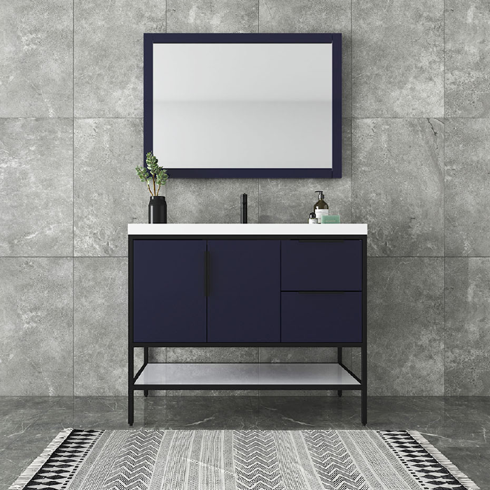 Marinus Freestanding Bathroom Vanity With Reinforced Acrylic Sink, Doors & Open Storage Shelves
