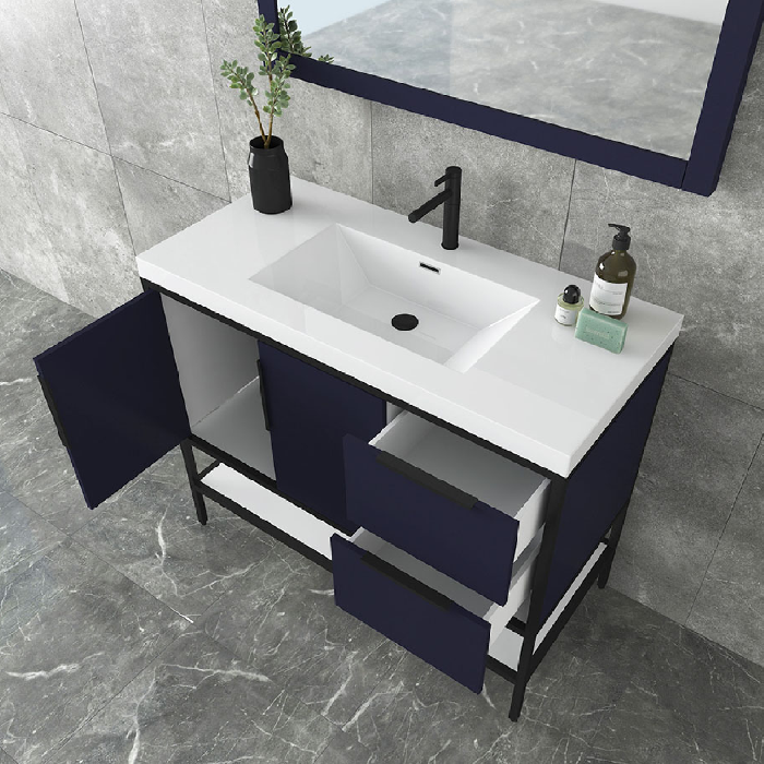 Marinus Freestanding Bathroom Vanity With Reinforced Acrylic Sink, Doors & Open Storage Shelves