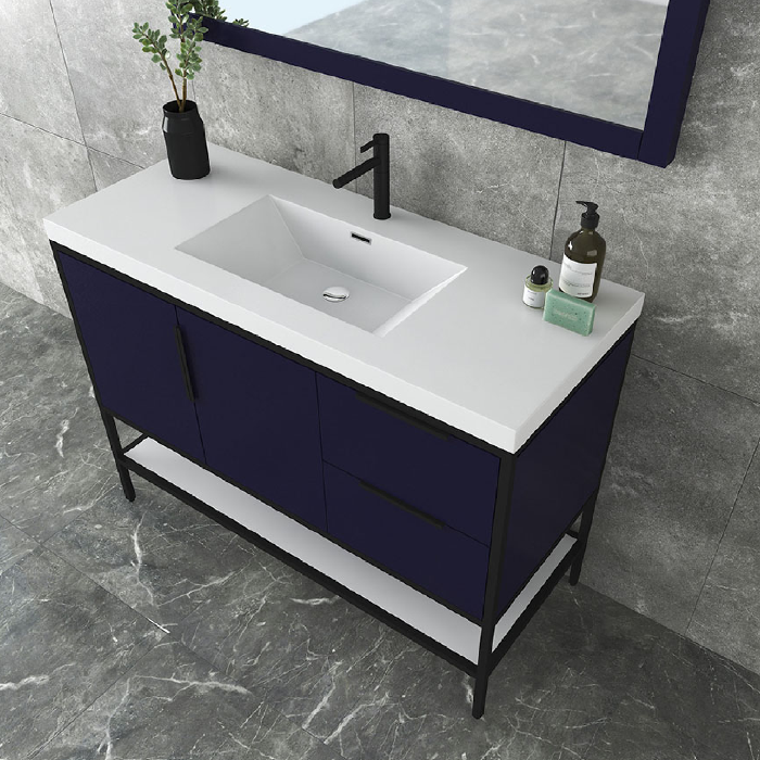 Marinus Freestanding Bathroom Vanity With Reinforced Acrylic Sink, Doors & Open Storage Shelves