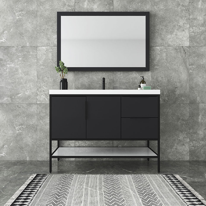 Marinus Freestanding Bathroom Vanity With Reinforced Acrylic Sink, Doors & Open Storage Shelves