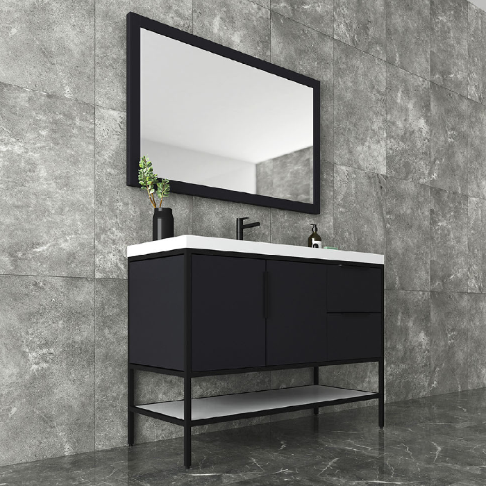 Marinus Freestanding Bathroom Vanity With Reinforced Acrylic Sink, Doors & Open Storage Shelves