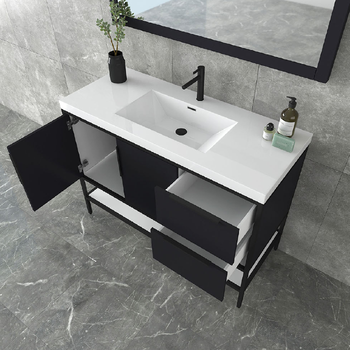 Marinus Freestanding Bathroom Vanity With Reinforced Acrylic Sink, Doors & Open Storage Shelves