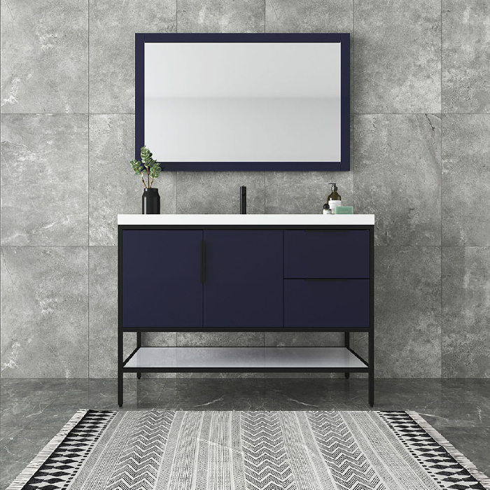Marinus Freestanding Bathroom Vanity With Reinforced Acrylic Sink, Doors & Open Storage Shelves
