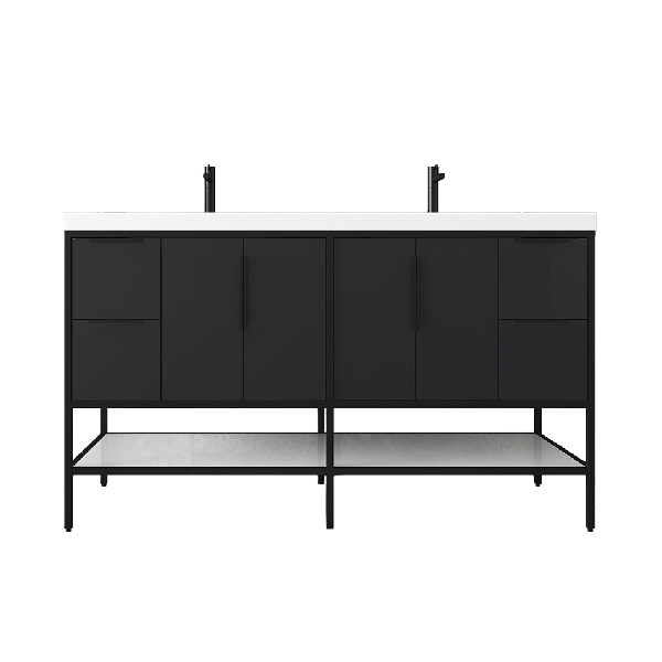 Marinus Freestanding Bathroom Vanity With Reinforced Acrylic Sink, Doors & Open Storage Shelves