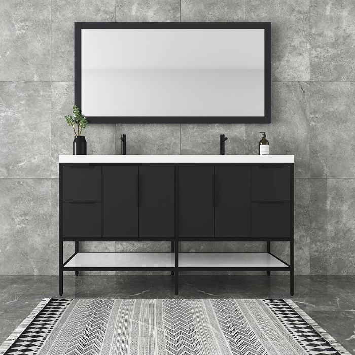 Marinus Freestanding Bathroom Vanity With Reinforced Acrylic Sink, Doors & Open Storage Shelves