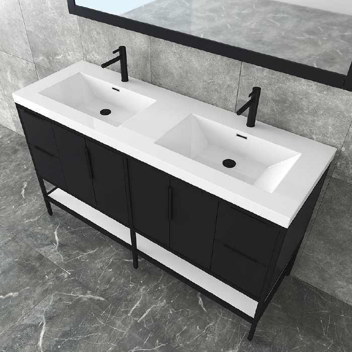 Marinus Freestanding Bathroom Vanity With Reinforced Acrylic Sink, Doors & Open Storage Shelves
