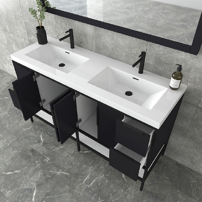 Marinus Freestanding Bathroom Vanity With Reinforced Acrylic Sink, Doors & Open Storage Shelves
