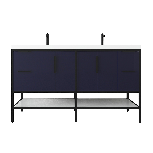 Marinus Freestanding Bathroom Vanity With Reinforced Acrylic Sink, Doors & Open Storage Shelves