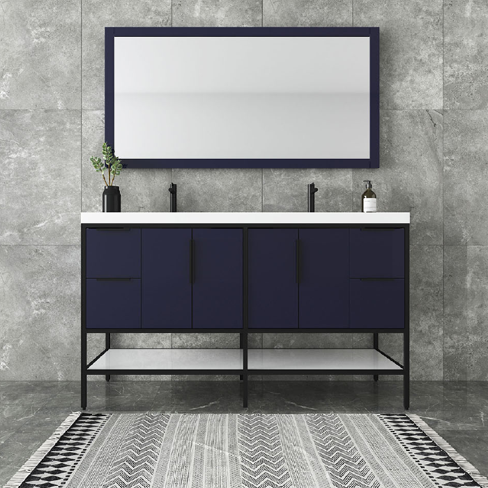 Marinus Freestanding Bathroom Vanity With Reinforced Acrylic Sink, Doors & Open Storage Shelves