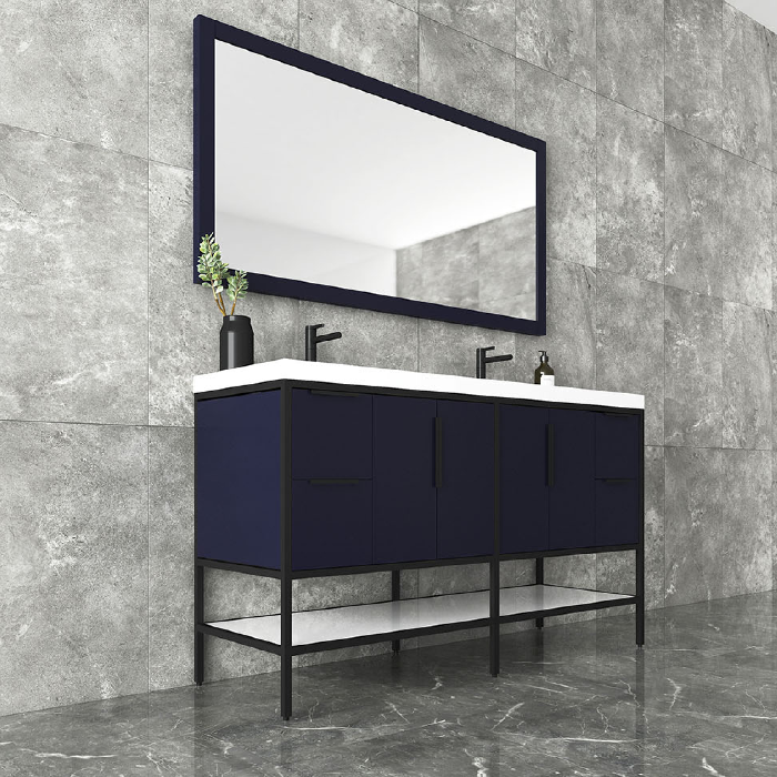 Marinus Freestanding Bathroom Vanity With Reinforced Acrylic Sink, Doors & Open Storage Shelves