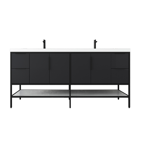 Marinus Freestanding Bathroom Vanity With Reinforced Acrylic Sink, Doors & Open Storage Shelves