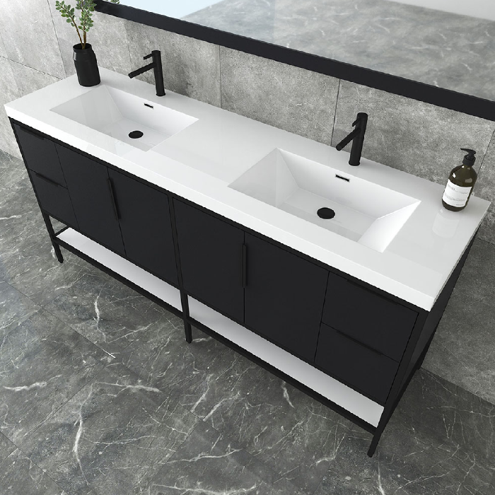 Marinus Freestanding Bathroom Vanity With Reinforced Acrylic Sink, Doors & Open Storage Shelves