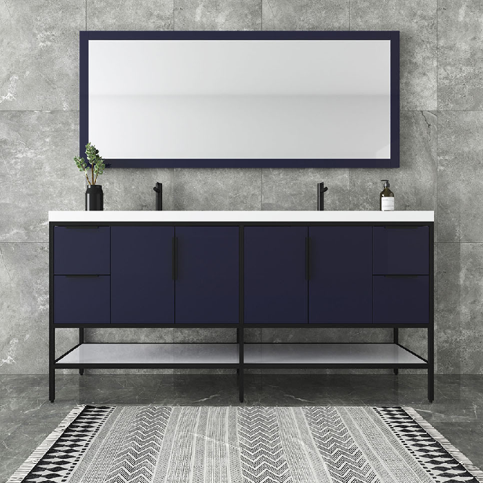 Marinus Freestanding Bathroom Vanity With Reinforced Acrylic Sink, Doors & Open Storage Shelves