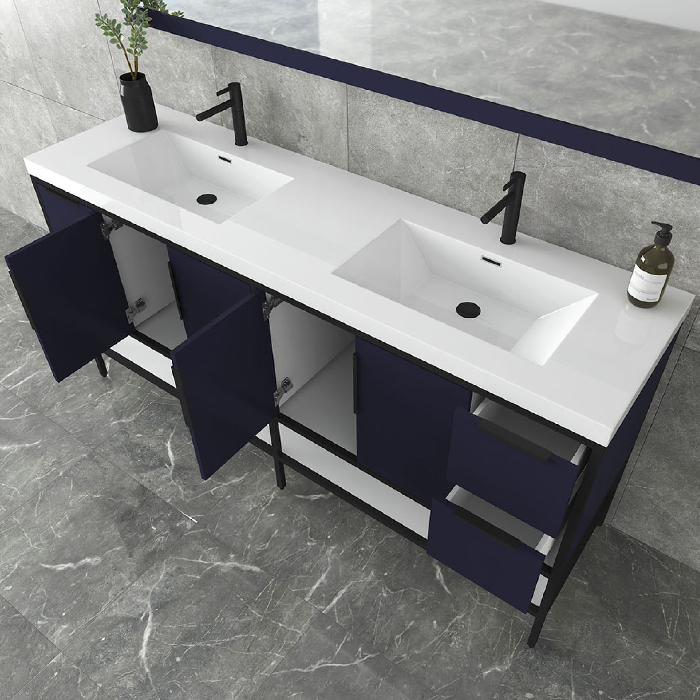 Marinus Freestanding Bathroom Vanity With Reinforced Acrylic Sink, Doors & Open Storage Shelves