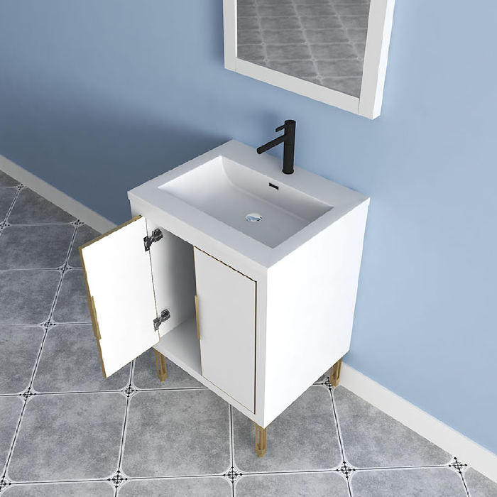 Maronite Freestanding Bathroom Vanity With Acrylic Sink Top, Doors & Drawers