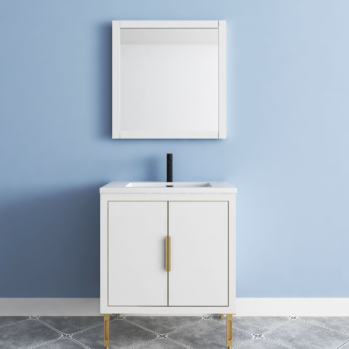 Maronite Freestanding Bathroom Vanity With Acrylic Sink Top, Doors & Drawers