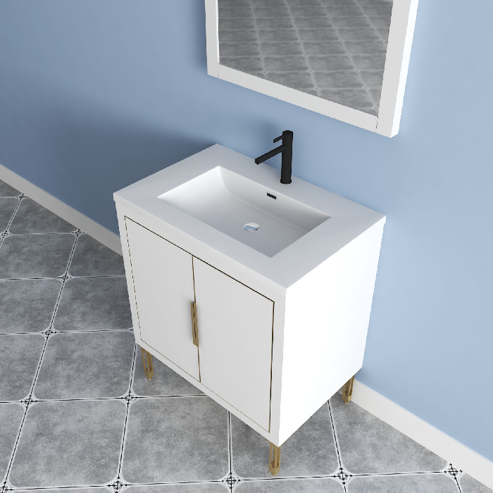 Maronite Freestanding Bathroom Vanity With Acrylic Sink Top, Doors & Drawers