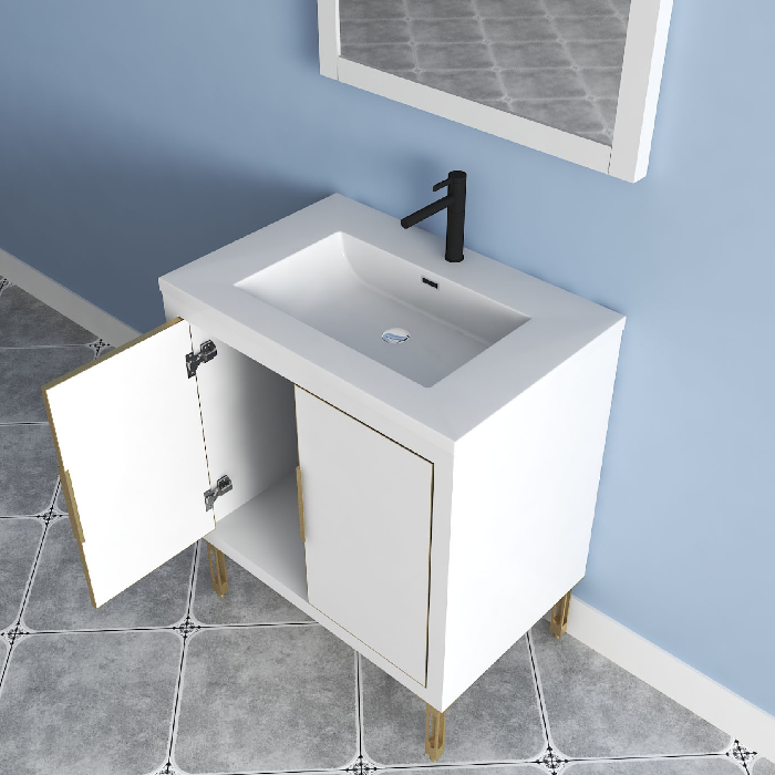 Maronite Freestanding Bathroom Vanity With Acrylic Sink Top, Doors & Drawers