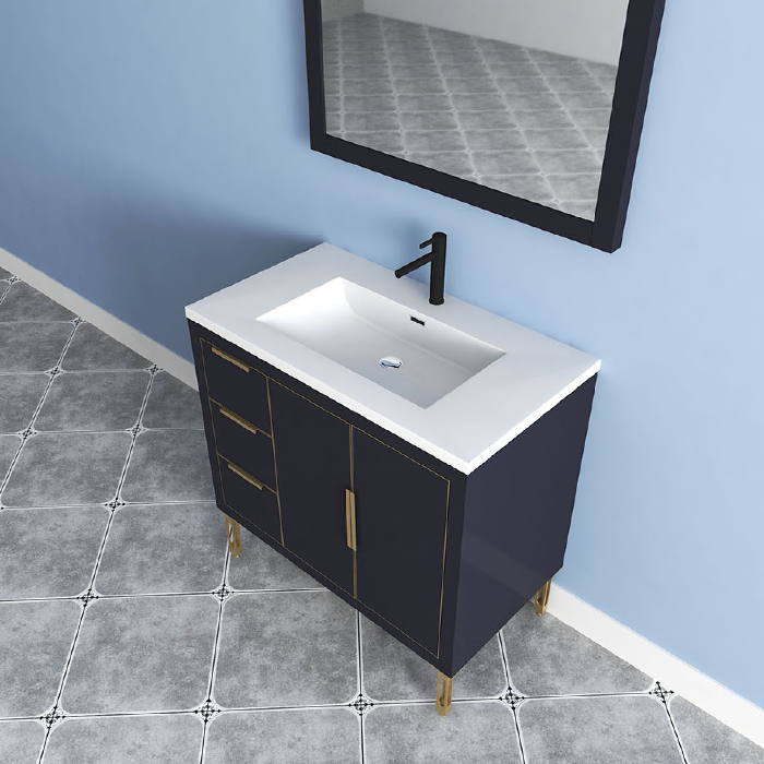 Maronite Freestanding Bathroom Vanity With Acrylic Sink Top, Doors & Drawers