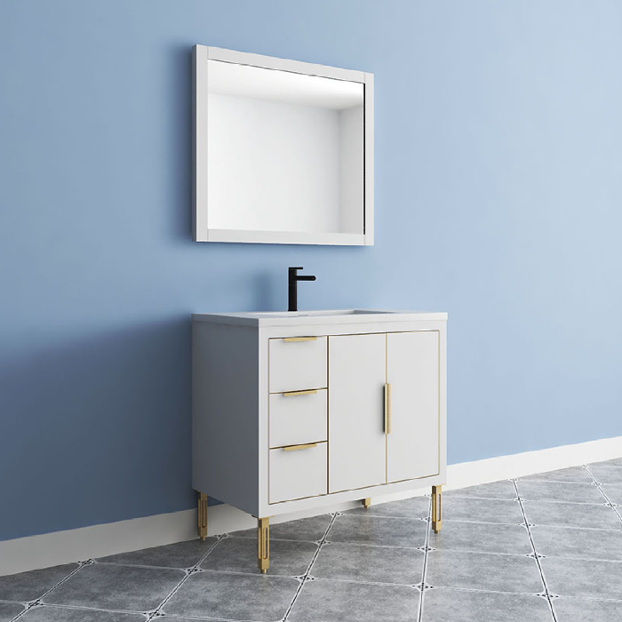 Maronite Freestanding Bathroom Vanity With Acrylic Sink Top, Doors & Drawers