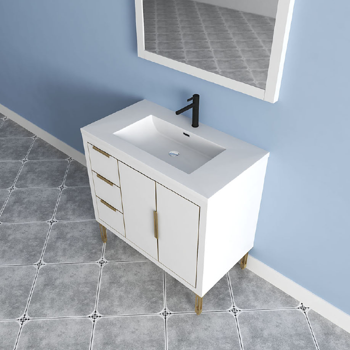 Maronite Freestanding Bathroom Vanity With Acrylic Sink Top, Doors & Drawers