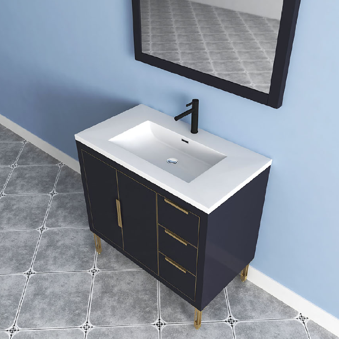 Maronite Freestanding Bathroom Vanity With Acrylic Sink Top, Doors & Drawers