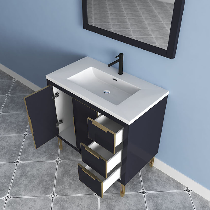 Maronite Freestanding Bathroom Vanity With Acrylic Sink Top, Doors & Drawers