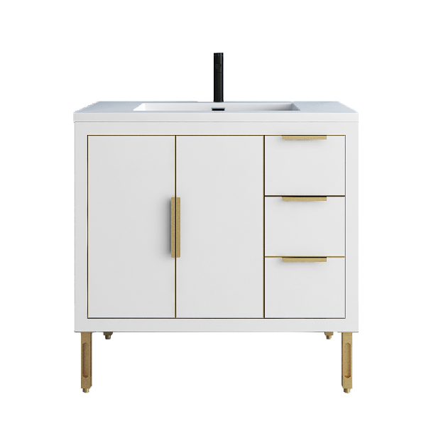 Maronite Freestanding Bathroom Vanity With Acrylic Sink Top, Doors & Drawers