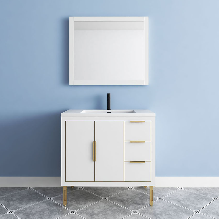 Maronite Freestanding Bathroom Vanity With Acrylic Sink Top, Doors & Drawers