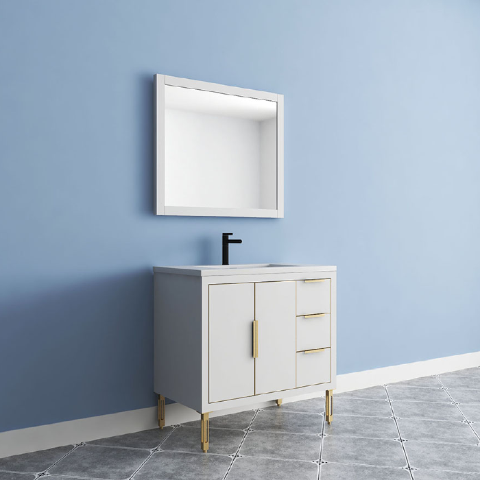 Maronite Freestanding Bathroom Vanity With Acrylic Sink Top, Doors & Drawers