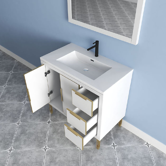 Maronite Freestanding Bathroom Vanity With Acrylic Sink Top, Doors & Drawers