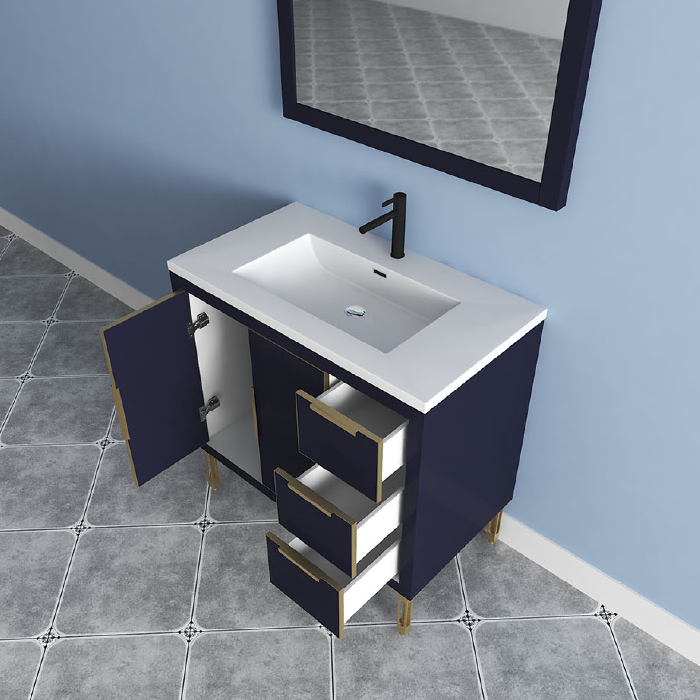 Maronite Freestanding Bathroom Vanity With Acrylic Sink Top, Doors & Drawers