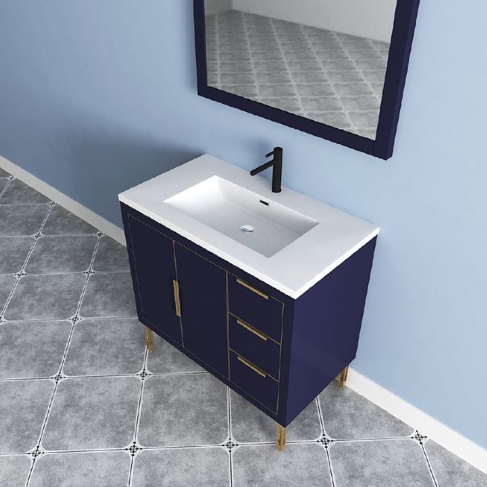 Maronite Freestanding Bathroom Vanity With Acrylic Sink Top, Doors & Drawers