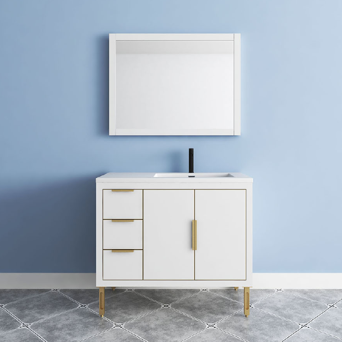 Maronite Freestanding Bathroom Vanity With Acrylic Sink Top, Doors & Drawers