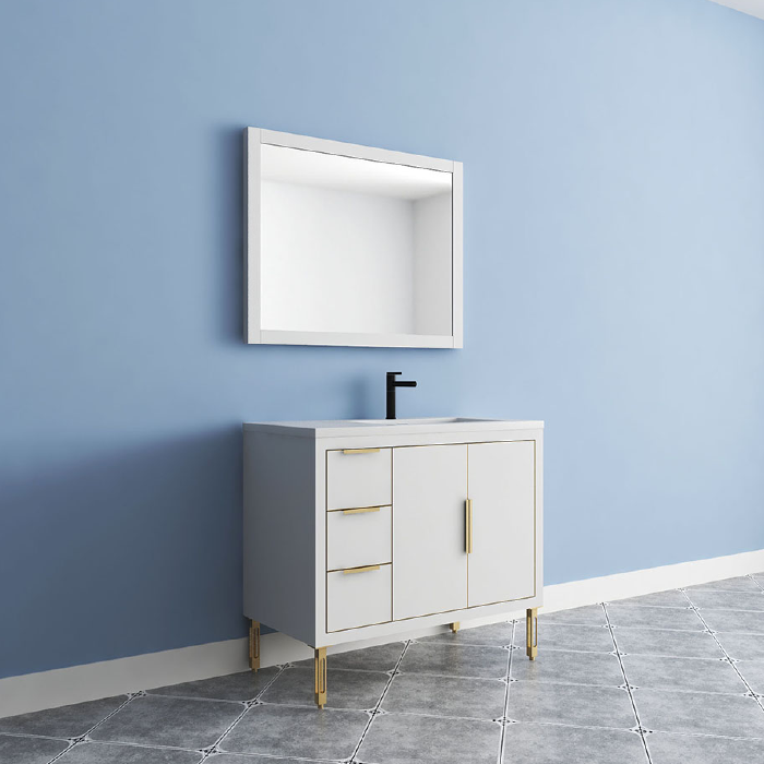 Maronite Freestanding Bathroom Vanity With Acrylic Sink Top, Doors & Drawers
