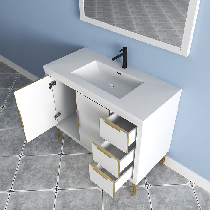 Maronite Freestanding Bathroom Vanity With Acrylic Sink Top, Doors & Drawers