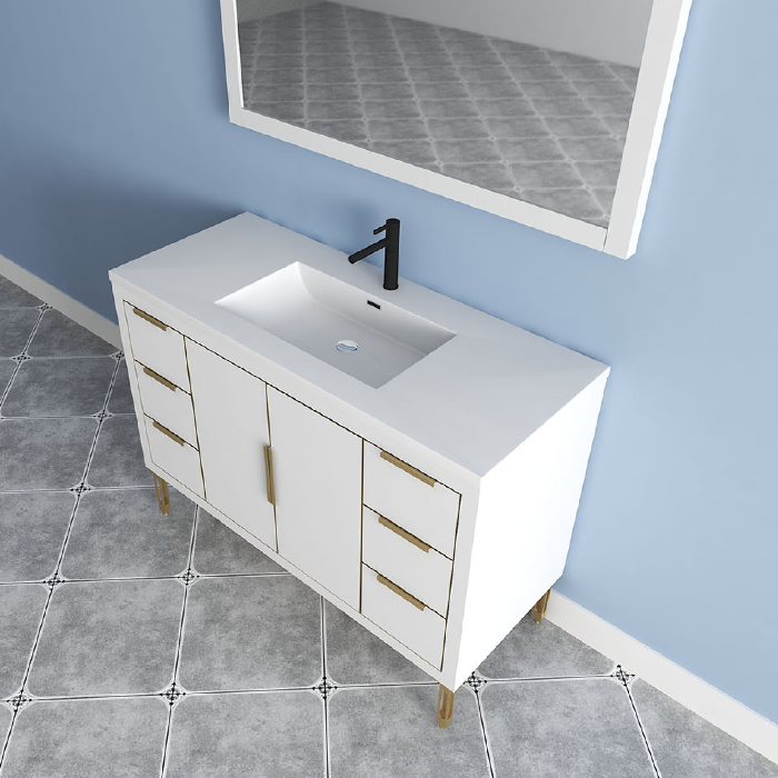 Maronite Freestanding Bathroom Vanity With Acrylic Sink Top, Doors & Drawers