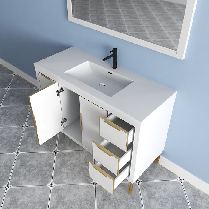 Maronite Freestanding Bathroom Vanity With Acrylic Sink Top, Doors & Drawers