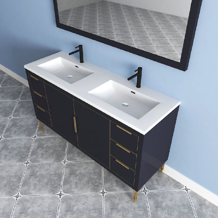 Maronite Freestanding Bathroom Vanity With Acrylic Sink Top, Doors & Drawers