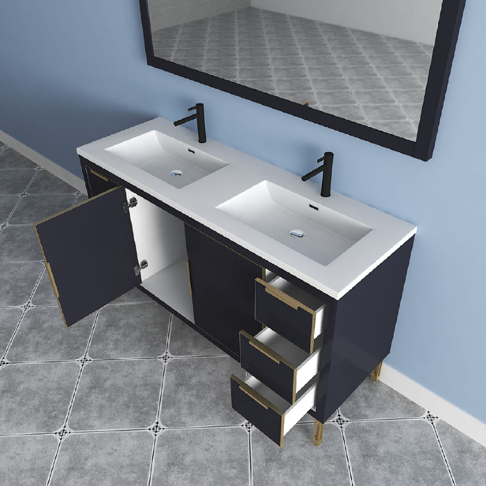 Maronite Freestanding Bathroom Vanity With Acrylic Sink Top, Doors & Drawers