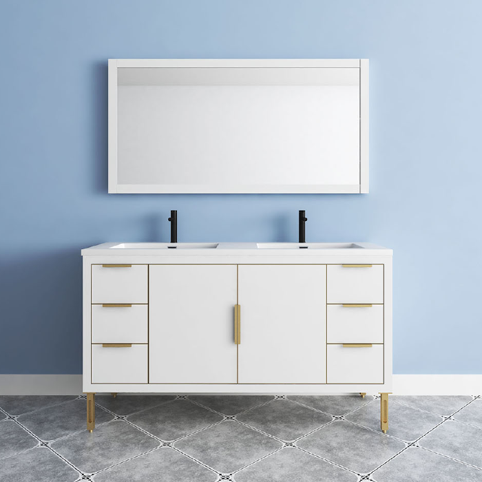 Maronite Freestanding Bathroom Vanity With Acrylic Sink Top, Doors & Drawers