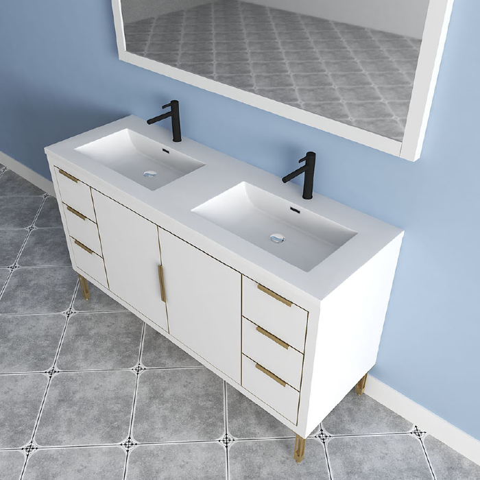 Maronite Freestanding Bathroom Vanity With Acrylic Sink Top, Doors & Drawers