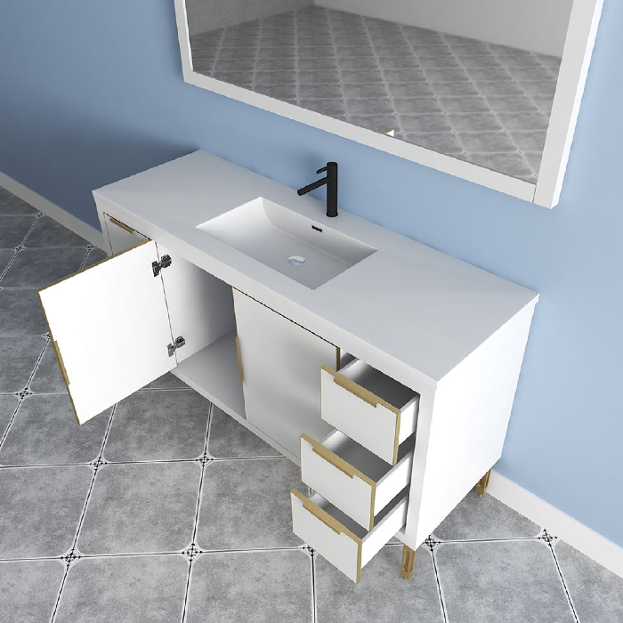 Maronite Freestanding Bathroom Vanity With Acrylic Sink Top, Doors & Drawers