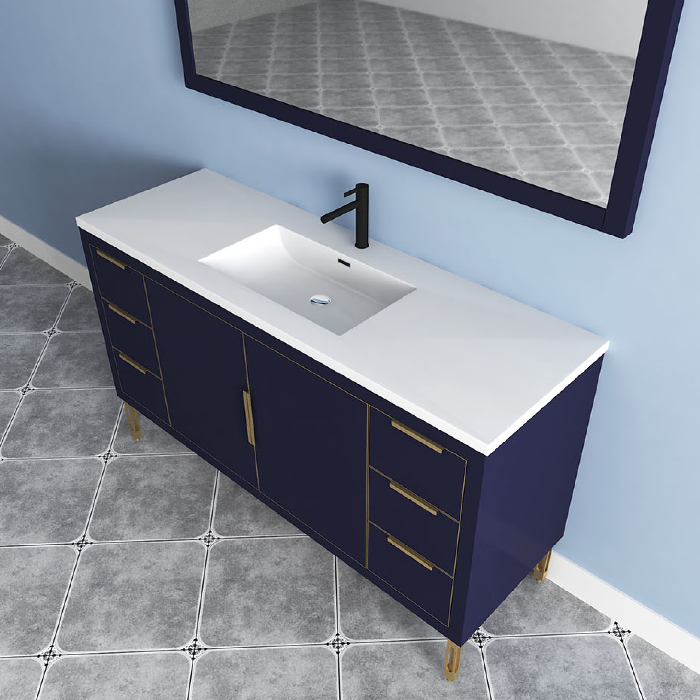 Maronite Freestanding Bathroom Vanity With Acrylic Sink Top, Doors & Drawers