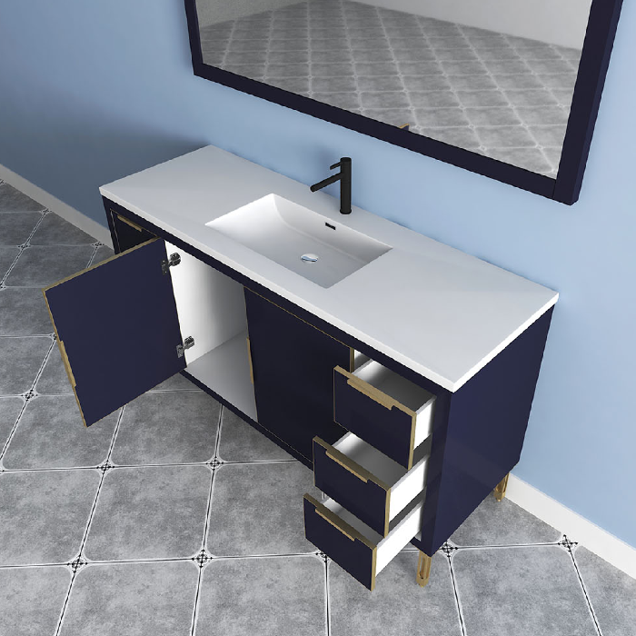 Maronite Freestanding Bathroom Vanity With Acrylic Sink Top, Doors & Drawers