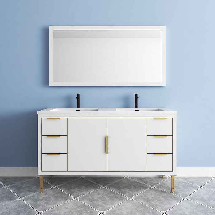 Maronite Freestanding Bathroom Vanity With Acrylic Sink Top, Doors & Drawers