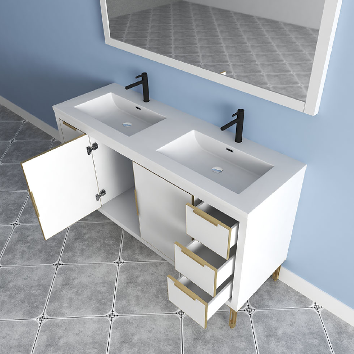 Maronite Freestanding Bathroom Vanity With Acrylic Sink Top, Doors & Drawers