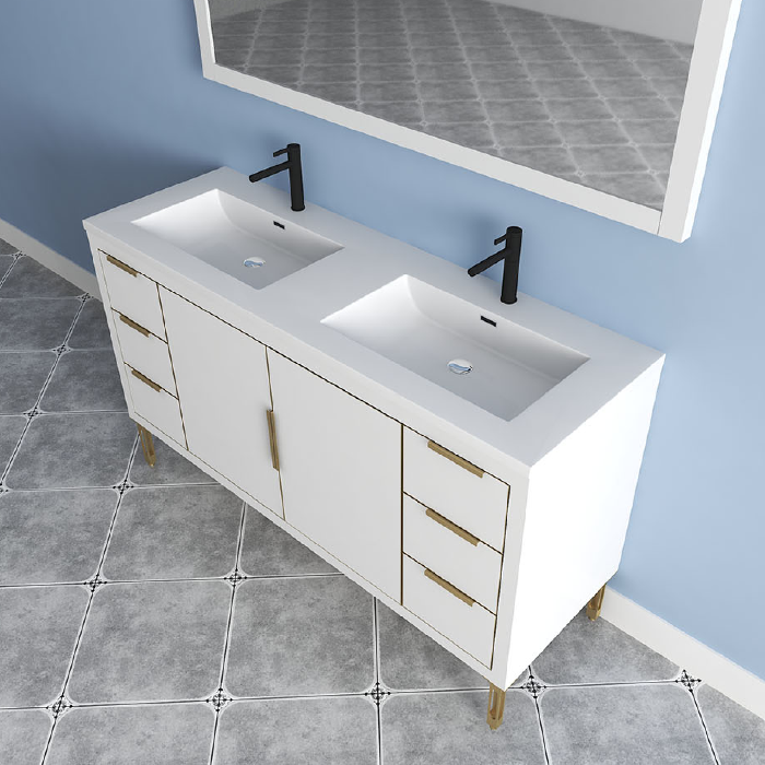 Maronite Freestanding Bathroom Vanity With Acrylic Sink Top, Doors & Drawers