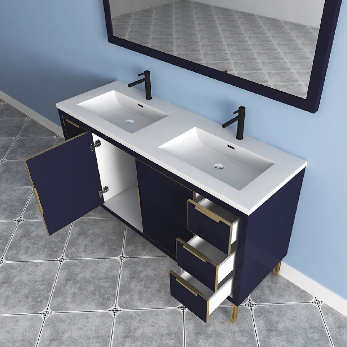 Maronite Freestanding Bathroom Vanity With Acrylic Sink Top, Doors & Drawers